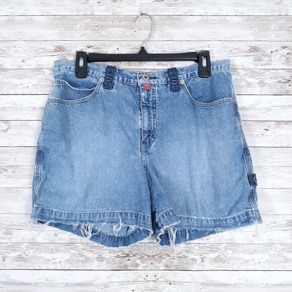 Guess Womens Denim Shorts Sz 31 Blue Frayed Hem 641A - Picture 1 of 4